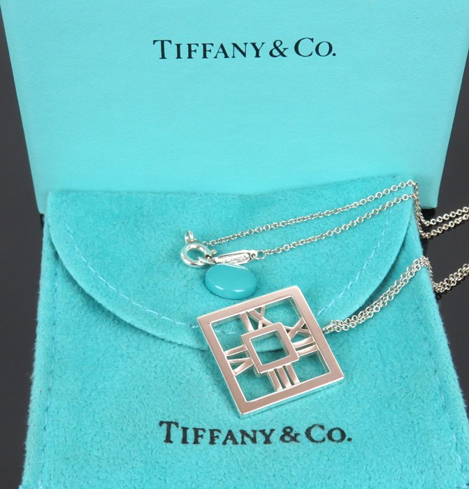【中古】正規品 Tiffany＆Co. ティファニー アトラス オープンスクエア ペンダント チェーンネックレス スターリングシルバー925 保存袋・外箱付き 4.7g 【送料無料】｜株式会社ｅ-バリュー