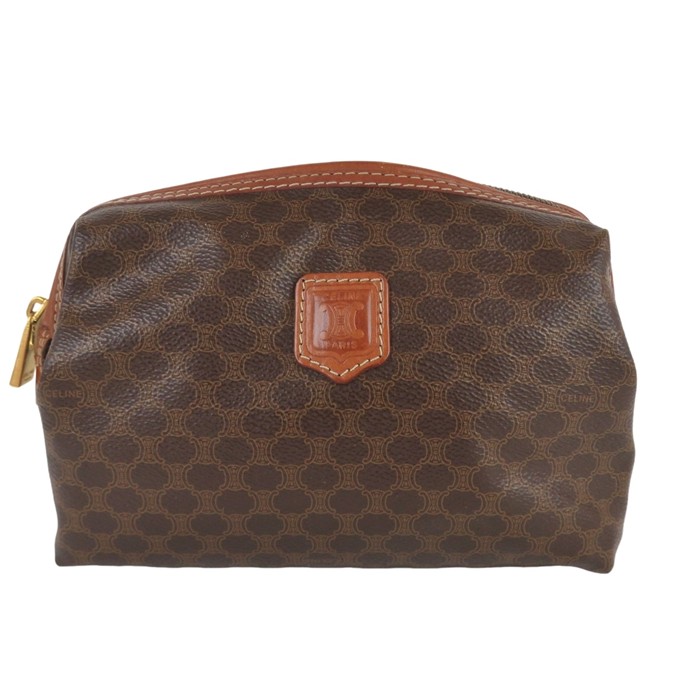 【中古】正規品 CELINE セリーヌ 化粧ポーチ コスメポーチ マカダム PVCxレザー イタリア製【送料無料】