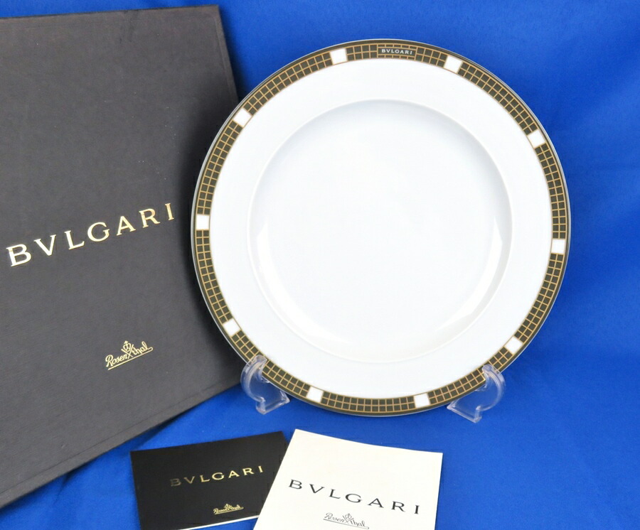 百貨店SALE押さえる通貨価値!!【中古】定め事品 BVLGARI ｘRosenthal ブル小峡谷ｘローゼンタール Quadriクァドリ 黒いこと 晩さん会一皿 27珊 金彩 外箱付き添い人