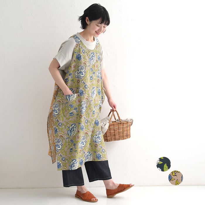 エプロン おしゃれ 保育士 エプロンドレス 花柄 かぶるだけ