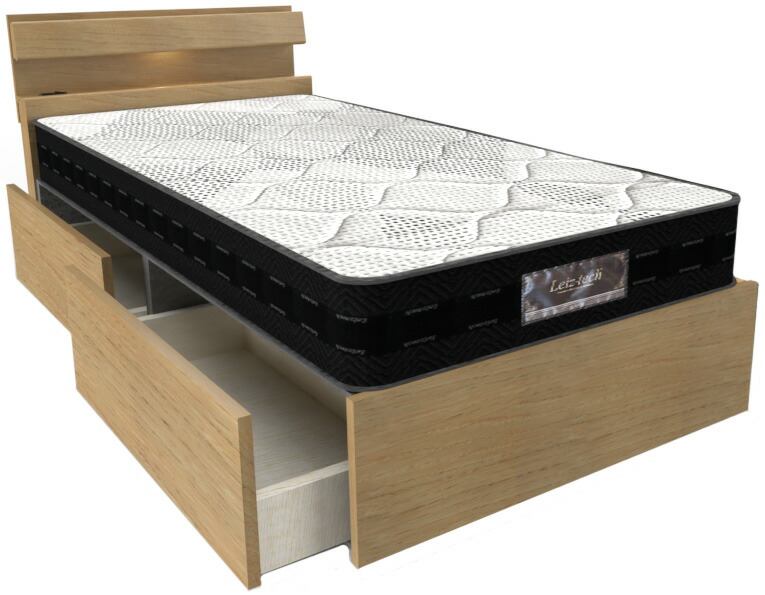 アンネルベッド 照明・引き出し付きシングルベッド 2台セット