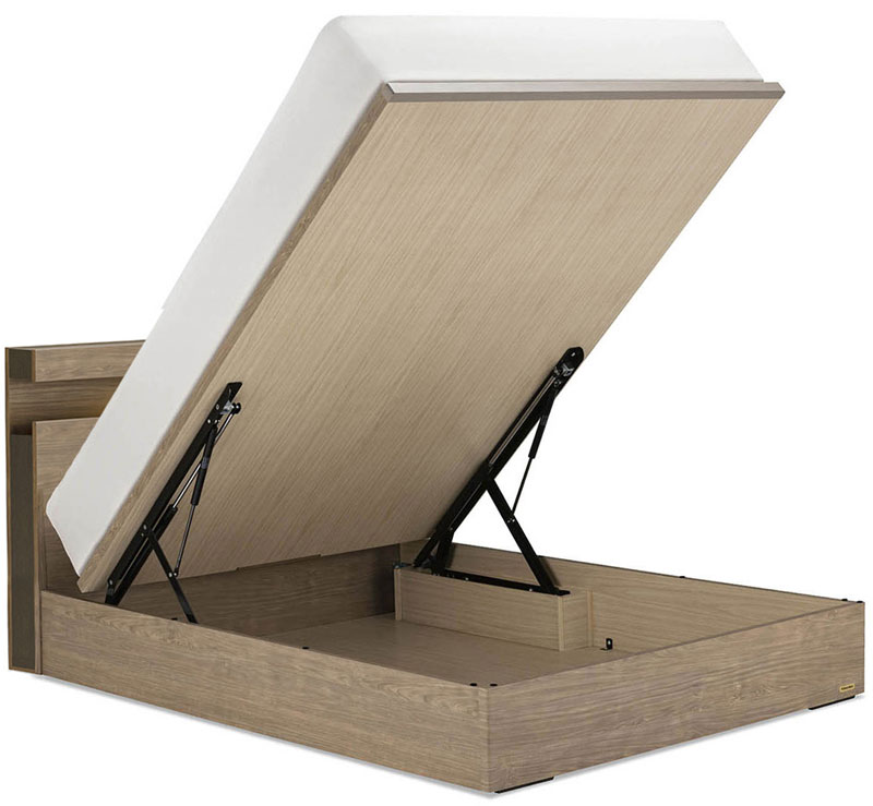 フランスベッド Lt 103c セミダブル ナチュラル ダーク ブラウン キャビネット Led照明 コンセント Usbポート付き リフトアップ ガスハッチ 縦型収納 大収納 跳ね上げ式 省スペース 収納ボックス ベッド下収納 抗菌シート ライフトリートメント 日本製 マットレス付き