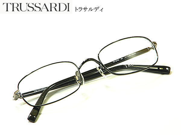 貨物輸送無料・トラサルディ【TRUSSARDI】度付き添い人水晶体付【TR-12745-BK】男女兼用 金属元素枠 フルリム