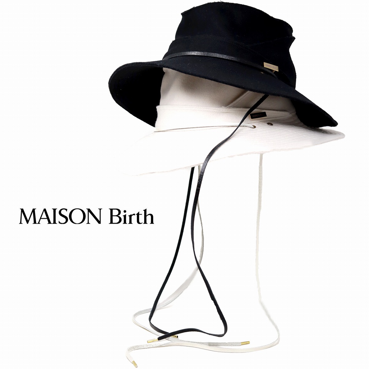 \本日クーポン利用で全品5%OFF/ MAISON Birth ハット 撥水加工 羊毛フェルト 秋冬 牛革 防汚加工 メゾンバース 帽子 メンズ フェルトハット 羊毛 バケットハット あご紐 バース アウトドアハット レディース フリーサイズ サイズ調整 白 オフホワイト 黒 ブラック