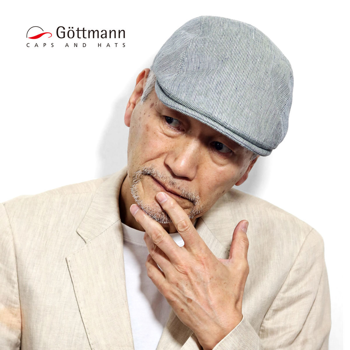 ストライプ 帽子 父の日 涼しい メンズ ゴットマン ギフト 春夏 麻素材 ハンチング帽 カーキグリーン Gottmann 送料無料 ハンチング