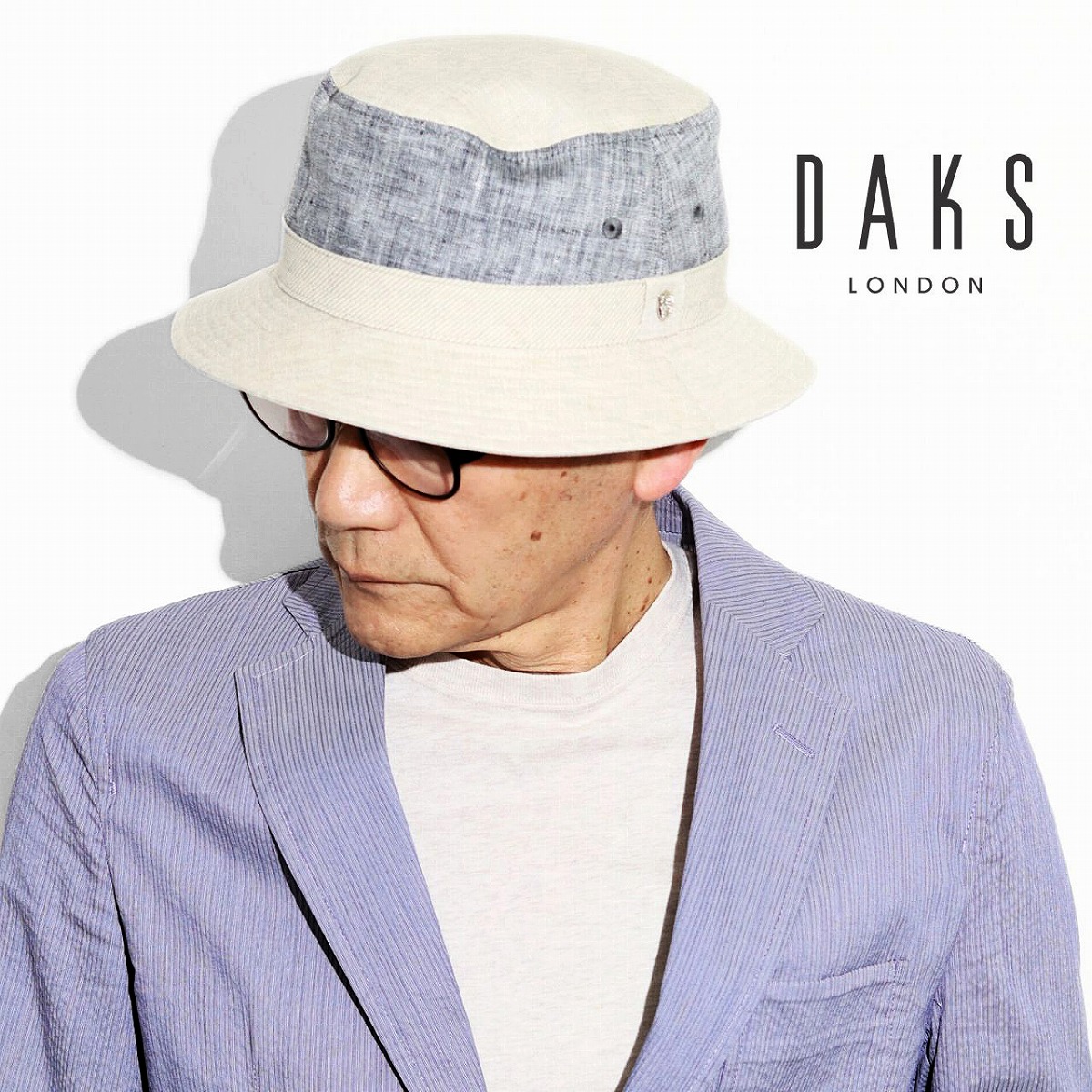 ハット メンズ 夏 リネン DAKS メンズ 綾シャンブレー 切り替え バケットハット メンズ 父の日 ギフト 綿麻 帽子 大きいサイズ DAKS ダックス メンズ ブランド 高級 ブランド 男性 贈り物 人気 40代 50代 60代 70代 誕生日 プレゼント ラッピング無料 送料無料｜ELEHELM帽子通販専門店
