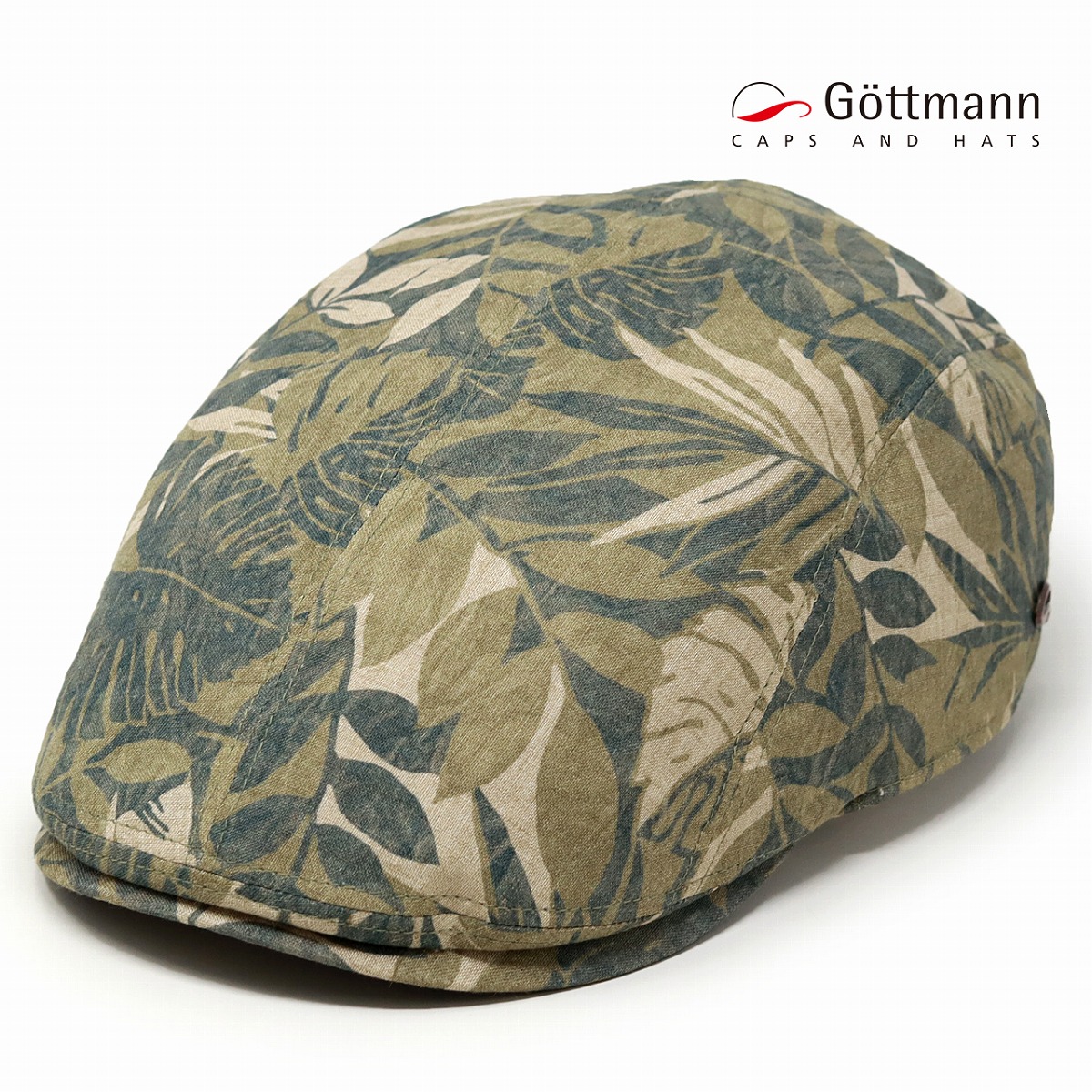 ハンチング メンズ 大きいサイズ 春夏 帽子 送料無料 ゴットマン ハンチング UVカット 草木柄 総柄 Gottmann ボタニカル柄 麻 アイビーキャップ 父の日 ギフト カーキ 男性 帽子 誕生日 プレゼント ギフト包装 ラッピング無料 送料無料
