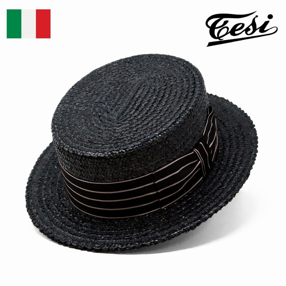 tesi カンカン帽 テシ ハット イタリア 高級 ストローハット カンカン帽 メンズ テシ 帽子 ブランド ユニセックス ブラック プレゼント 父の日 ギフト お父さん 誕生日 プレゼント ラッピング無料 紳士帽子 麦わらハット かんかん帽 40代 50代 60代 70代 ファッション 男性