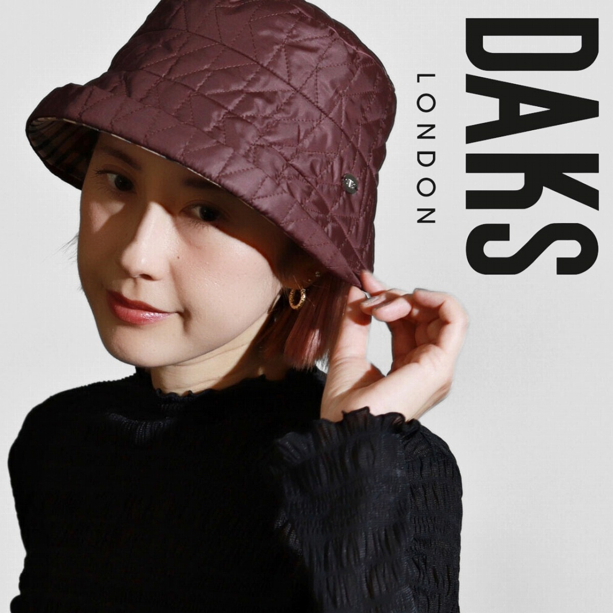 ＼28時間限定｜全品10%OFFクーポン／ キルティング ハット 帽子 レディース DAKS ブランド チューリップハット 秋冬 ダックス オブザーハット チェック 柄 ワイン M L LL サイズ調整可 ミセス ハット キルティング帽 小顔 ブランド ハット 日本製 婦人帽子 40代 50代 60代