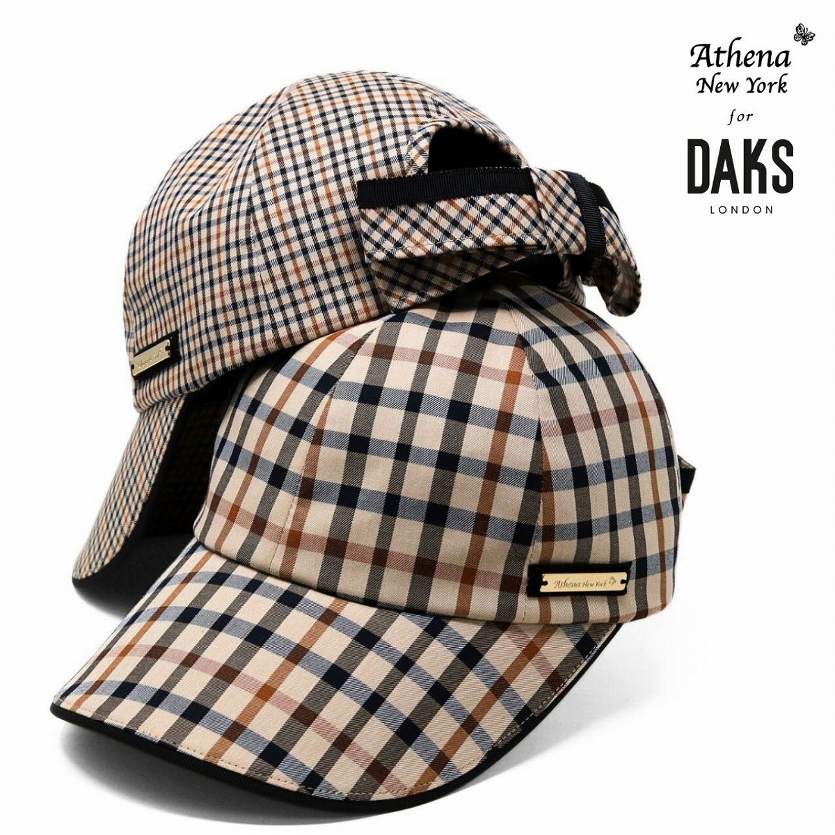 ＼24時間限定▽全品10%OFFクーポン／ DAKS Athena New York キャップ ハウスチェック 帽子 バックリボン アシーナニューヨーク リネン キャップ レディース 上品 帽子 日本製 紫外線対策 お出かけ 夏 大人女性 高級感 ダックス 婦人帽子 50代 60代 70代 80代 ミセス