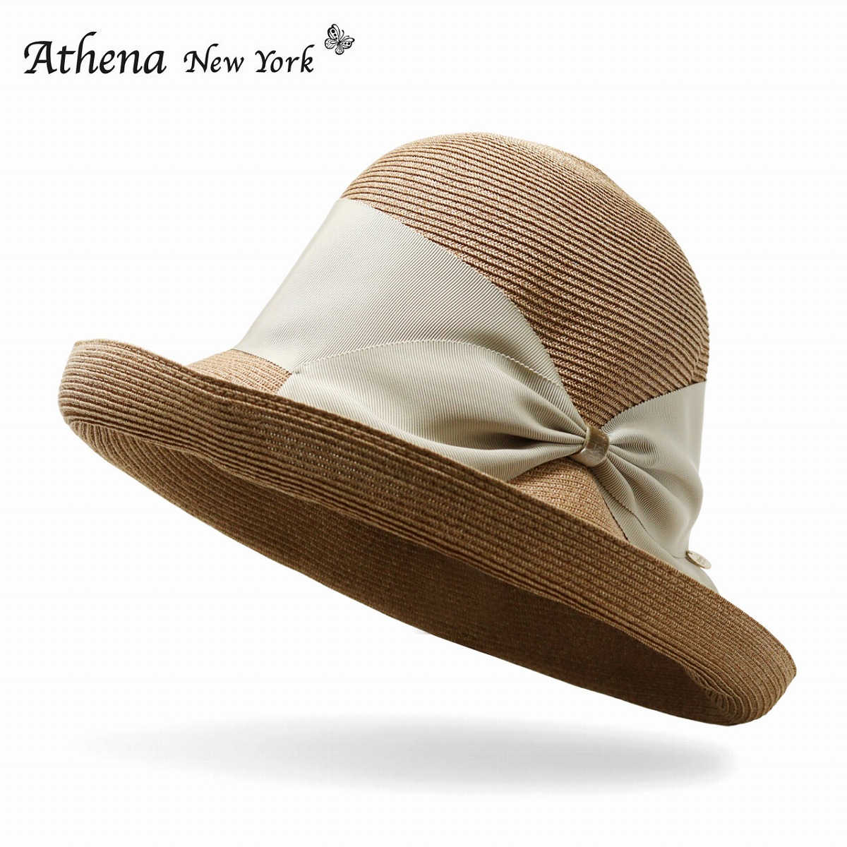 ＼本日▼全品5%OFFクーポン／ Athena New York アシーナ ニューヨーク Risako リサコ 75ｍｍ 幅広リボン 帽子 ハット レディース つば広 春夏 細ブレード キャペリン Tan SkyGrey 紫外線対策 春夏 上品 帽子 高級感 大人 ラグジュアリー 高品質 婦人帽子 ミセスハット｜ELEHELM帽子通販専門店