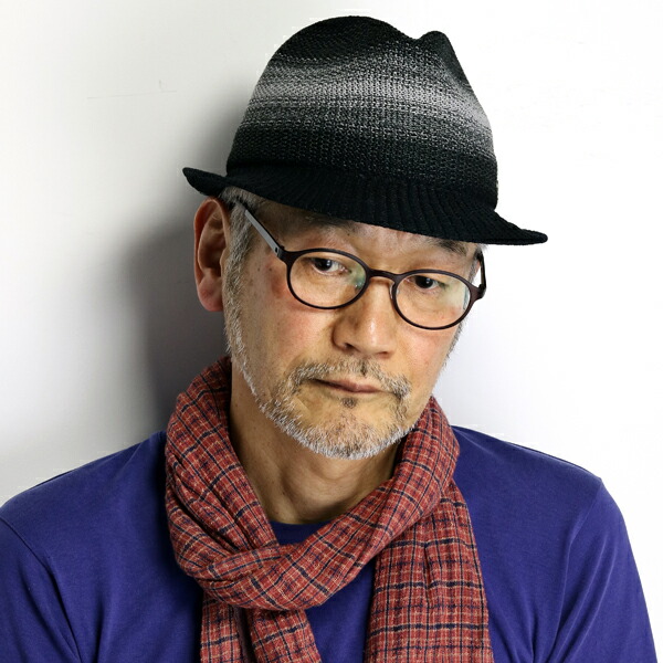＼本日クーポン利用で全品5%OFF／ ハット メンズ 春夏 日本製 ROYAL STETSON 帽子 中折れ グラデーション サーモニット コットン マニッシュ ハット ロイヤル ステットソン 紳士 帽子 大きいサイズ ボーダー 綿 サイズ調整 黒 ブラック stetson 帽子通販 男性 誕生日