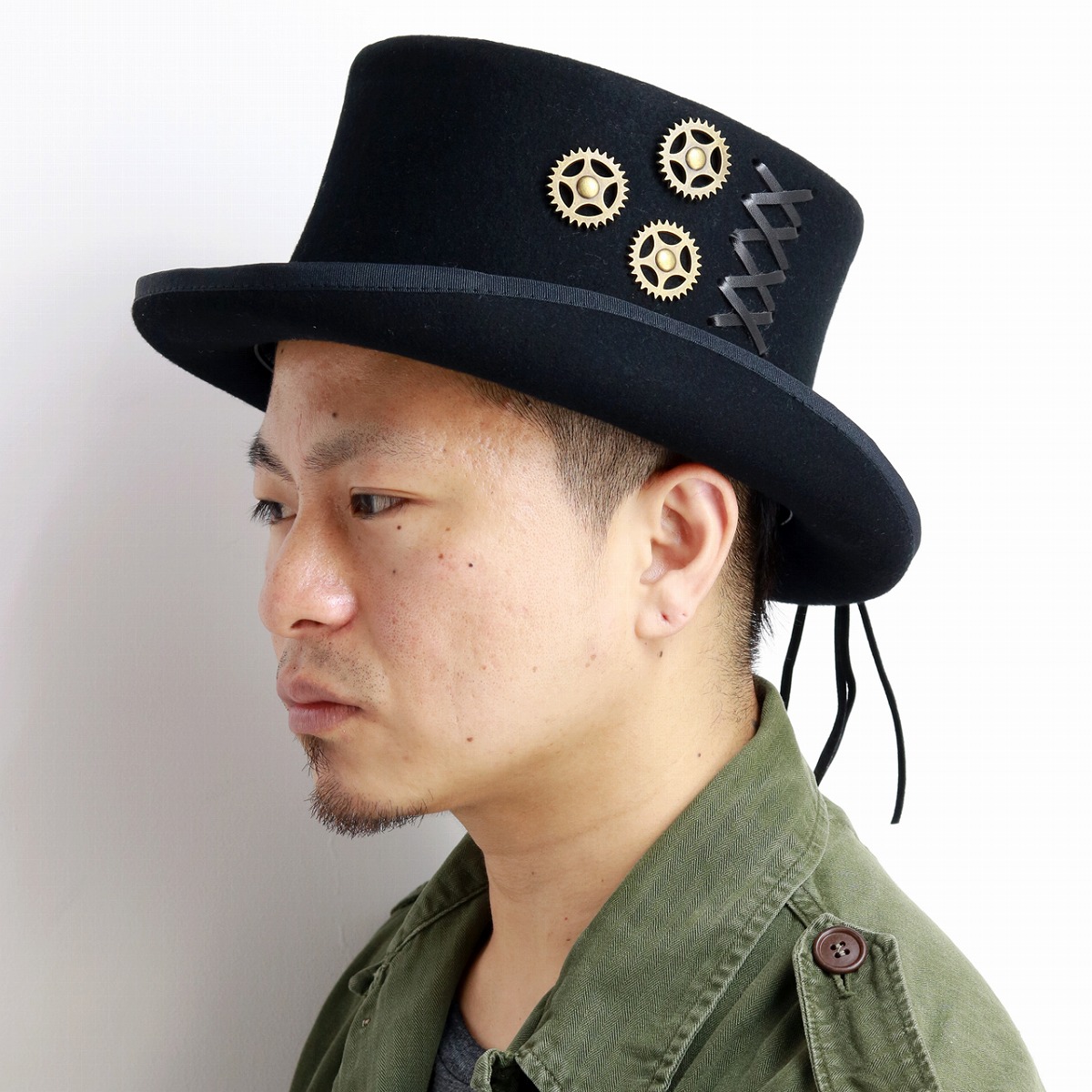 Kenny K Wool Felt Steampunk Top Hat Black