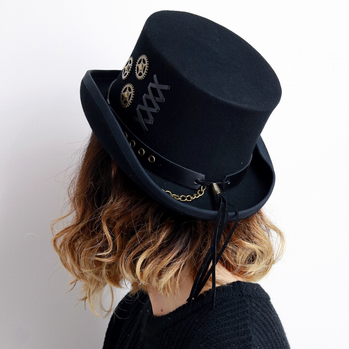 Kenny K Wool Felt Steampunk Top Hat Black
