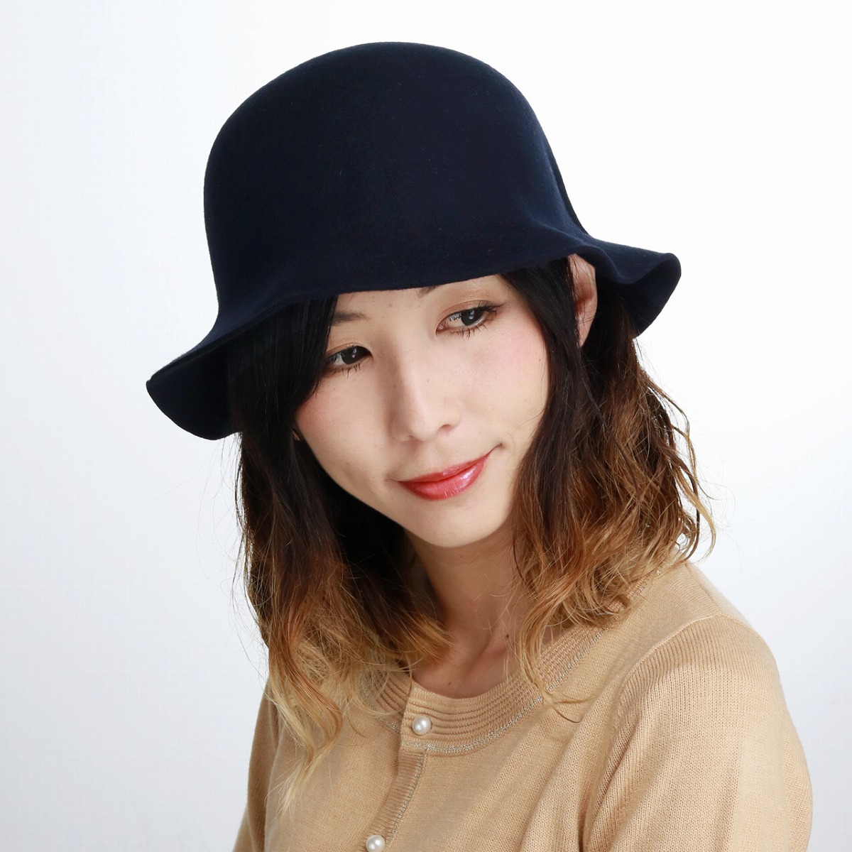 Mazurek 帽子 日本製 クロッシェ ハット レディース マズルカ クロシェ 無地 シンプル ハット 婦人 ウール ミセスハット エレガント 上品 フェルトハット チューリップハット / 紺 ネイビー 女性 ぼうし クリスマス プレゼント ギフト 母の日 [ hat ]
