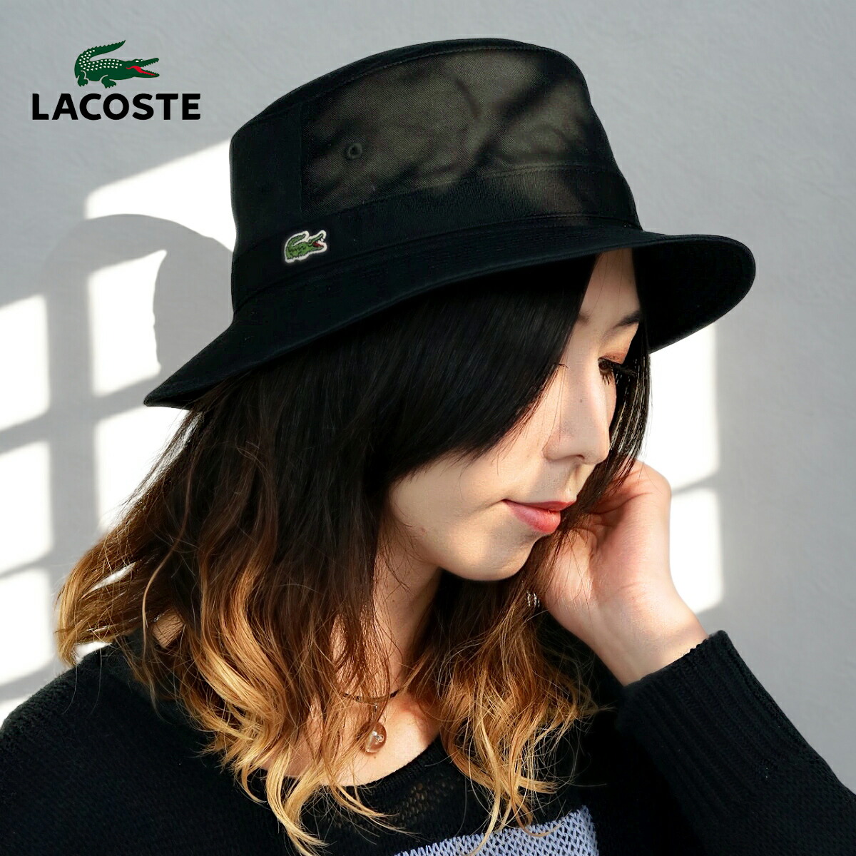完売前に！ Lacoste バケットハット 送料込 LACOSTE バケットハット ラコステ 帽子 サファリハット 紺