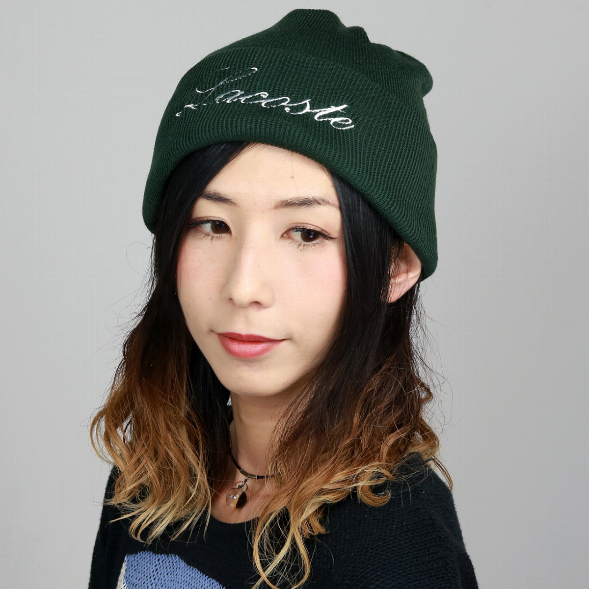 lacoste knitted logo beanie