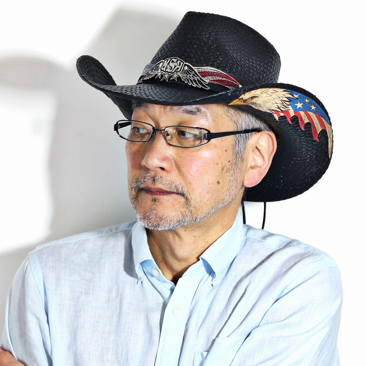 本パナマ カウボーイハット 星条旗 鷲 バックル 帽子 春夏 日よけ パナマハット テンガロン レザーベルト California Hat Company Inc. ウェスタン メンズ パナマ帽子 カリフォルニアハット トキヤ草 ストローハット / 黒 ブラック 父の日 [ cowboy hat ] [ panama hat ] 24,090円