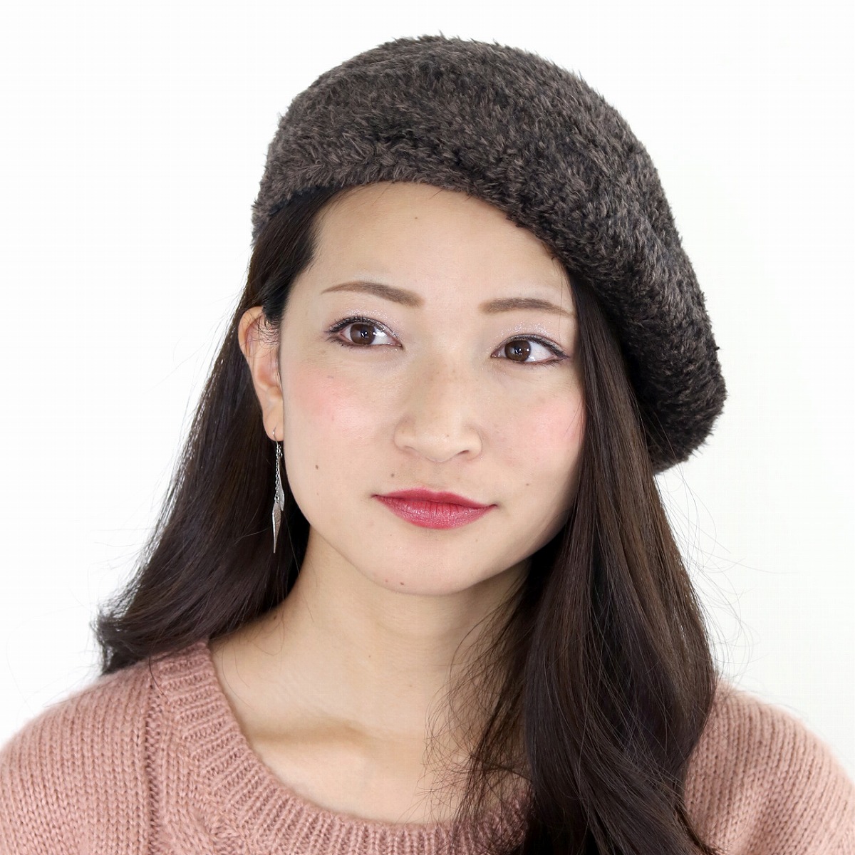 ＼24時間限定▽全品10%OFFクーポン／ ニット帽 レディース ベレー帽 婦人用 MODELIA ミセス ニット 温かい モデリア ニット 秋冬 婦人 ベロアヤーン 帽子 散歩 茶 ブラウン ニット ベレー帽 母の日