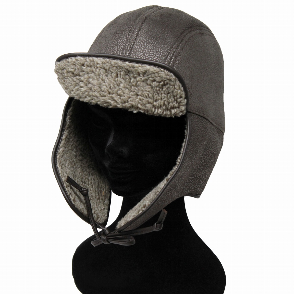 Elehelm Hat Flight Cap Men Fake Leather Boa Earflap Brown A Brand Crambes Flight Cap Men Fake Leather