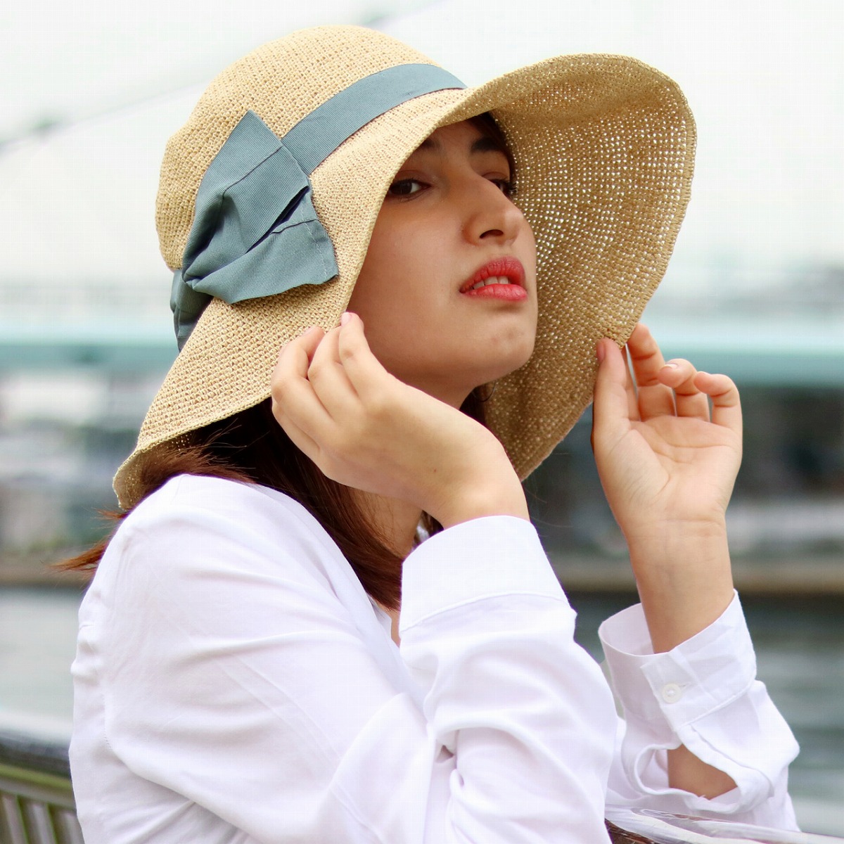 楽天市場】ストローハット つば広 大きい リボン付き女優ストロー