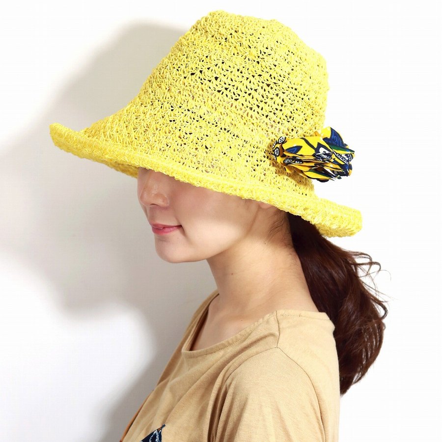 最新情報 楽天市場 ストローハット レディース 春夏 日よけ つば広ハット レディース 帽子 涼しい 通気性抜群 ハット ツバ広 婦人帽子 マニラ麻 カンガコサージュ ケーブルアミ Cableami 帽子 黄色 イエロー 母の日 プレゼント おすすめ ギフト Uvカット帽子 Wide