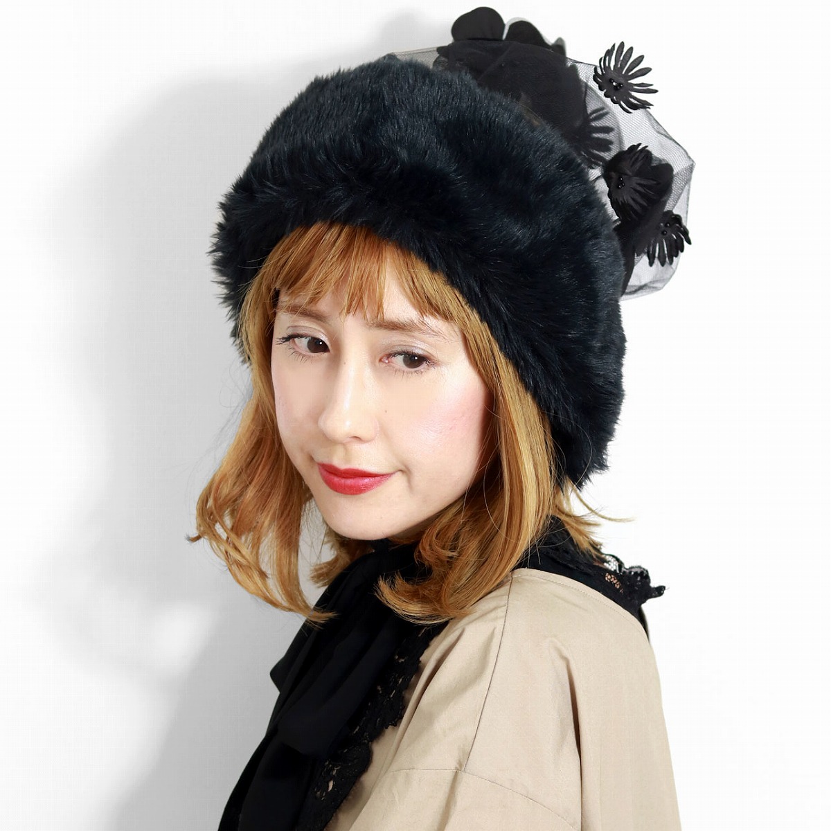 楽天市場 レディース 帽子 フード 秋冬 ヘッドドレス バラ色の帽子 ロシア姫フード ボンネット チュールレース 日本製 Barairo No Boushi 大人用 ブラック 黒 クロ Head Dress ウエディング 小物 可愛い コスプレ 衣装 ヘアアクセサリー ロリータ 帽子 パーティー