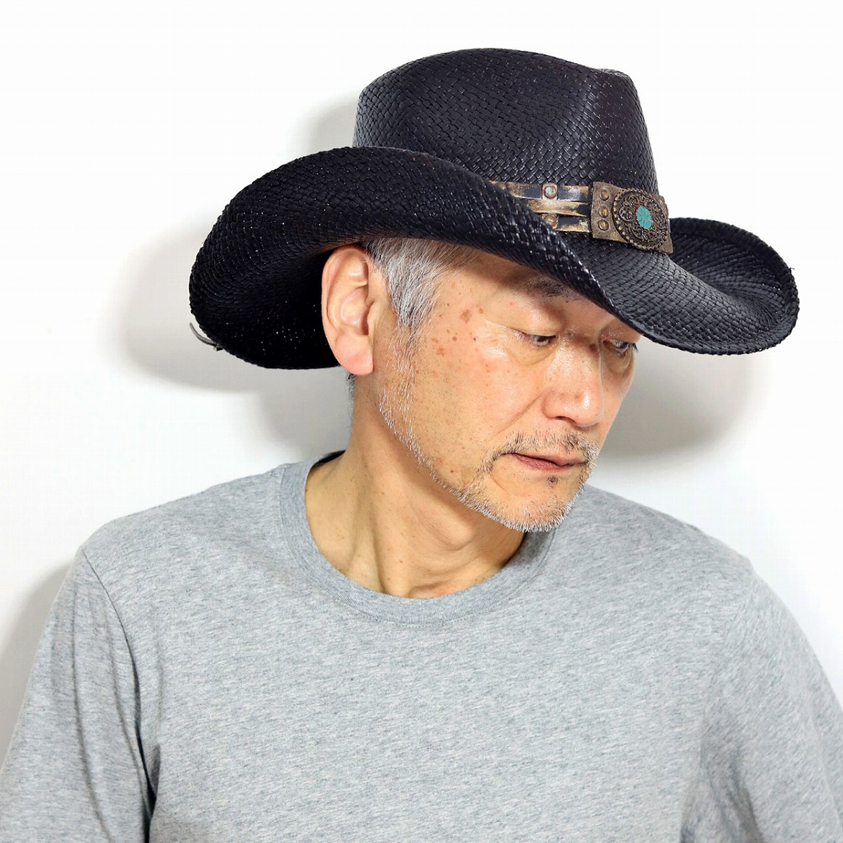 数量は多 ターコイズ パナマハット 黒 メンズ 帽子 テンガロンハット バックル ベルト スタッズ California Hat Company Inc ハット メンズ カウボーイハット 日よけ つば広 麦藁帽子 ウエスタン パナマ帽子 ブラック Panama Hat Cowboy Hat 在庫有
