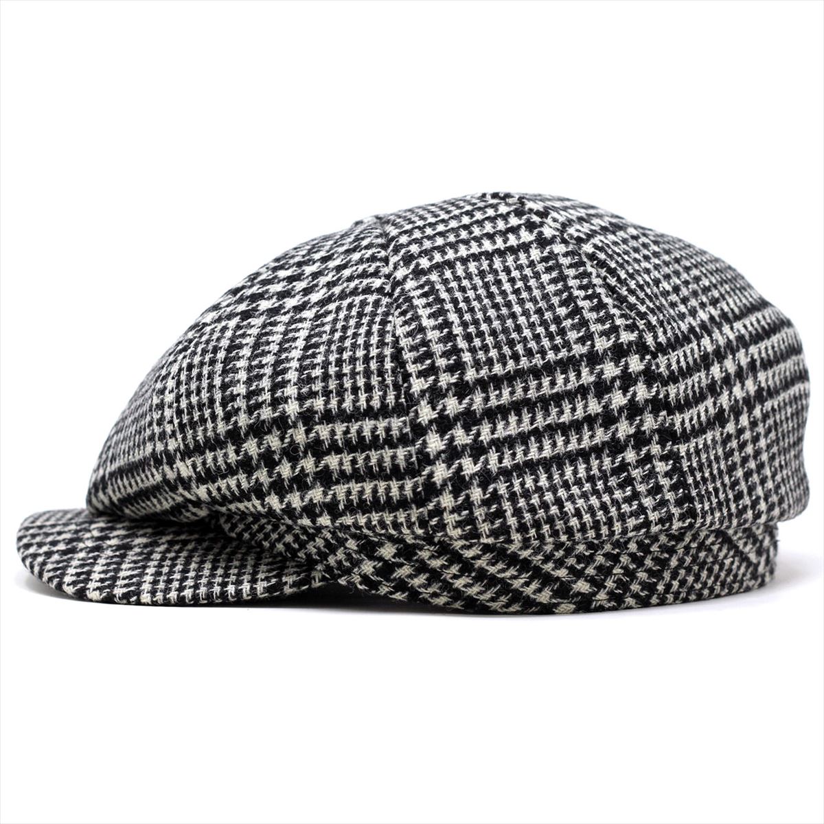 物品 ハンチング帽 キャスケット ツイード メンズ ツバ付き 黒白 シンプル 帽子