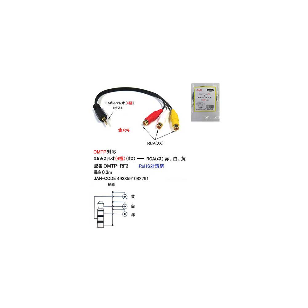 メーカー在庫限り品 30cm 3.5mmステレオ 3C-435F-RF3 ⇔RCA変換ケーブル 4極 メス オーディオケーブル