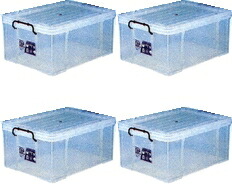 収納ボックス 収納ケース フタ付き プラスチック製 タグボックス08 透明（クリア） 約幅488×奥行685×高さ288mm お買い得4台セット 収納箱 道具箱 積み重ね可能 プレート付 衣装 衣類 書類 アウトドア キャンプ 作業 工事　整理整頓