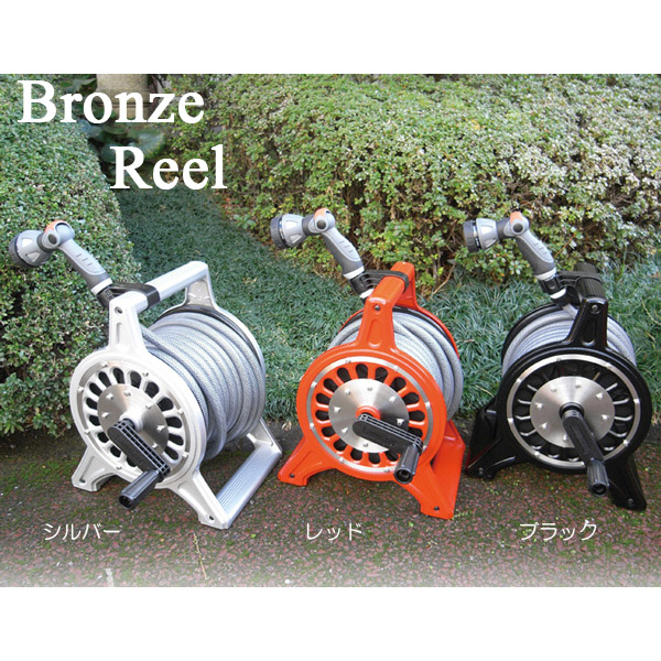 楽天市場 ホースリール 散水 おしゃれ ガーデンレトロホースリール ブロッサリール シルバー レッド ブラック 銀 赤 黒 シャワーノズル付 エストアガーデン