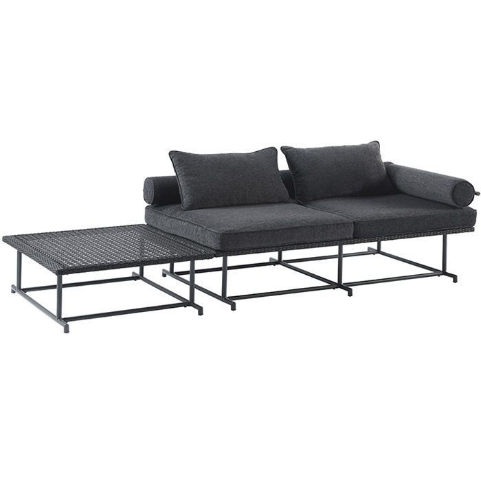 【10%OFF！百貨店SALE特価】 園地寝いす 人工ラタン ラタン 露天用 ガーデンファニチャー PATIO PETITE パティオプティ MAつづき物 寝いす ダブル サイドテーブル付き添い人 寝いす幅1450×奥ふかさ850粍 サイドテーブル幅710×奥ふかさ810粍 精神的な統合品 寝いす 2人掛け【代引不可】