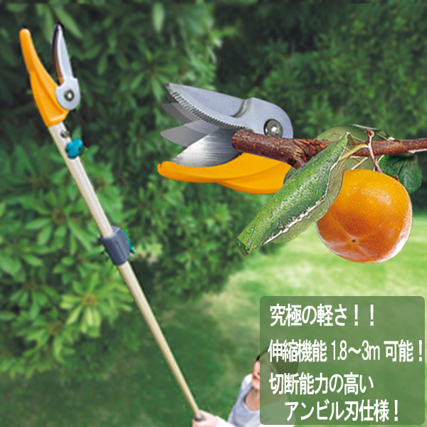 【10%OFF！百貨店SALE特価】 高枝切りバサミ 切り下げる鋏 園芸備品 高枝鋏 極点か細い２段式 アンビル刃 NO321 ガーデニング雑貨 園芸手道具