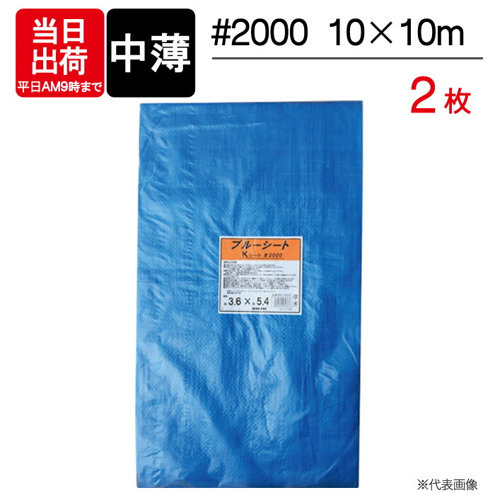 ブルーシート 中薄 10×10m #2000 2枚単位 BS-1010K レジャー シート 敷物 ござ 災害 台風 防災 養生 対策 運動会 行楽 花見 海水浴 キャンプ テント 雨よけ 防水 屋外 アウトドア 作業 道具 DIY