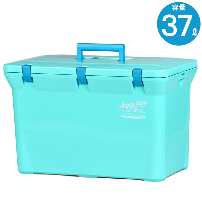 クーラーボックス 大柄 保冷 アクアブルー 37L 500ml×35本分 保冷力 発泡材 取手 日本製 クーラーバッグ ショルダーベルト付き 熱中症 アウトドア キャンプ バーベキュー 屋外 スポーツ 花見 行楽 釣り 草野球 部活 サークル 水分補給