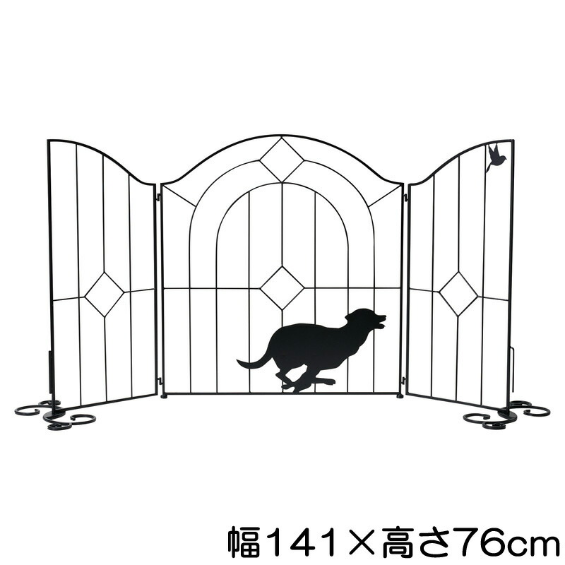 フェンス 折りたたみ ゲート 屋外 柵 アイアンフェンス おしゃれ シルエットゲート Dog Run ブラック 黒 幅141&times;奥行31.5&times;高さ76cm 1台単位 ガーデニングフェンス ガーデニングオブジェ 園芸フェンス 庭 サークル ペット 愛犬 ガーデンフェンス 庭造り ガーデニング｜ESTOAH.home エストアホーム