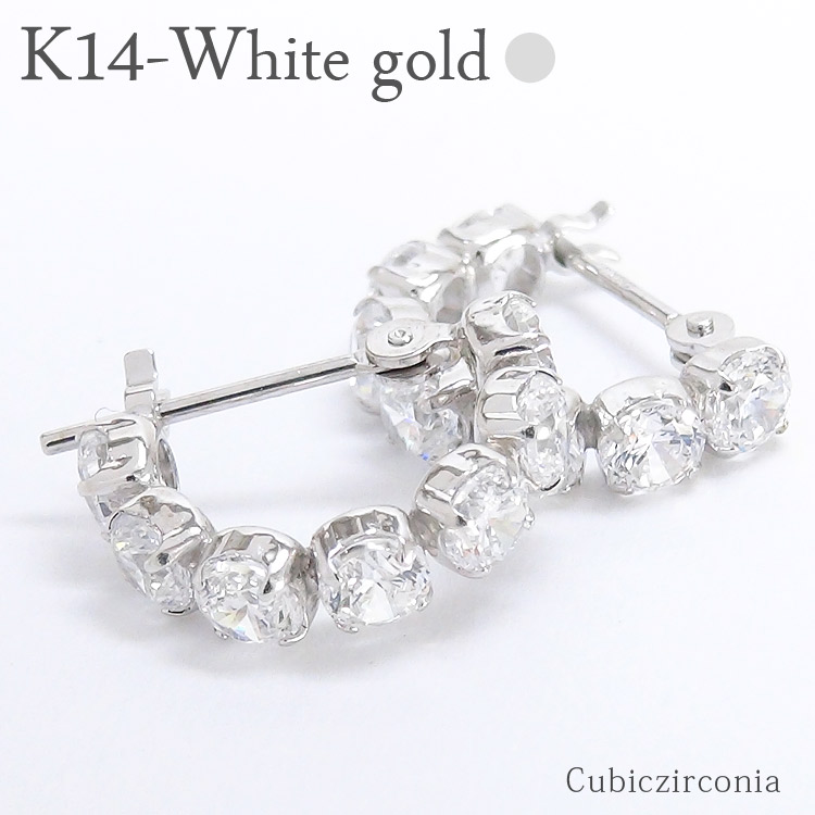 【送料無料】エタニティピアス フープピアス キュービックジルコニア k14ホワイトゴールド セカンドピアス アクセ アクセサリー レディース ジュエリー 人気 おすすめ｜ネックレス指輪 Ladies Present EJ