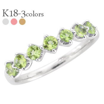 K18 ハーフエタニティリング ペリドット 8月誕生石 18金 イエローゴールド ピンクゴールド ホワイトゴールド 18k 2.5mm 指輪 品質保証書 女性 レディース ジュエリー アクセサリー 人気 おすすめ プレゼント ギフト 贈り物 送料無料 SSS
