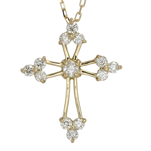 75%OFF!】 ダイヤモンド クロス ネックレス 18金 k18 18k イエロー