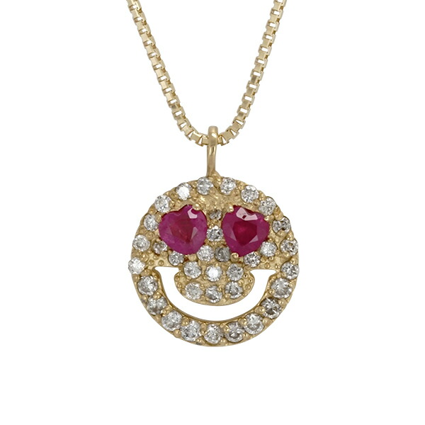 K18 スマイル　ダイヤネックレス　ルビー リバーシブル 楽天市場】K18 ダイヤモンド ネックレス スマイル ニコちゃん ブルー