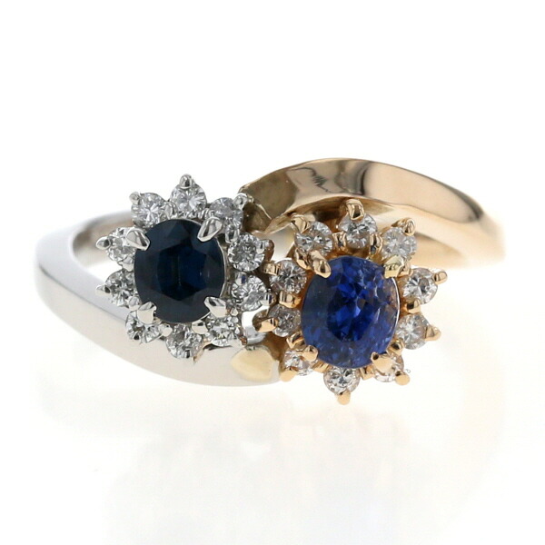 Pt900 K18YG プラチナ ゴールド リング サファイア 0.62/0.33ct ダイヤ 0.13/0.15ct 取り巻き 11号 指輪【新品仕上済】【zz】【中古】【送料無料】｜EverydayGoldrush