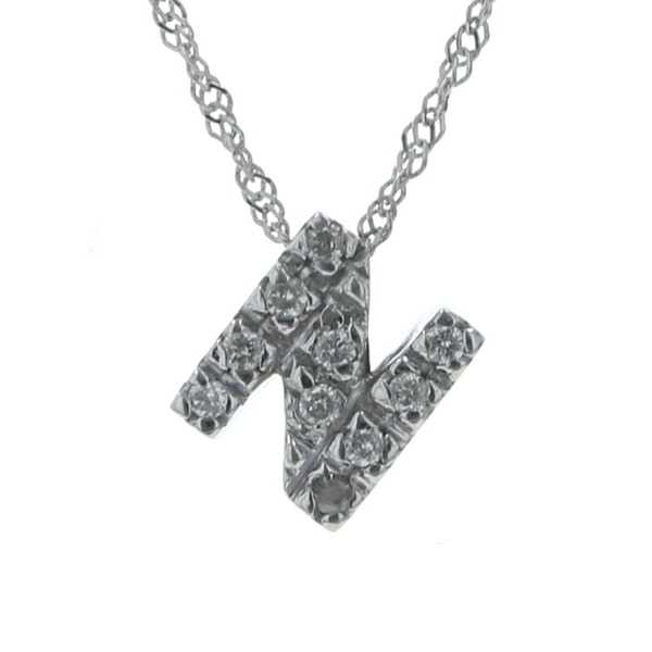 K18WG ホワイトゴールド ネックレス ダイヤモンド 0.05ct イニシャルN チェーン 40cm 【新品仕上済】【zz】【中古】【送料無料】
