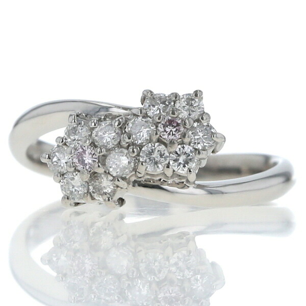 Pt900 プラチナ リング ダイヤモンド 0.30ct ピンクダイヤモンド フラワー 花 2輪 抱き合わせ 指輪 10号【新品仕上済】【zz】【中古】【送料無料】|EverydayGoldrush