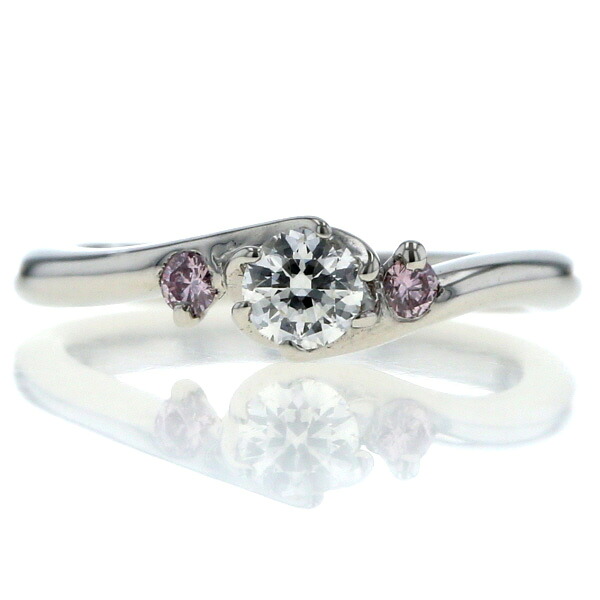 Canadian Diamond カナディアンダイヤ Pt1000 純プラチナ リング ダイヤ 0.256ct ピンクダイヤ 0.08ct ウェーブ 指輪 9号 【新品仕上済】【zz】【中古】【送料無料】