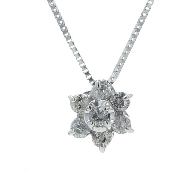 K14WG ホワイトゴールド ネックレス ダイヤモンド 0.20ct 7粒 フラワー モチーフ 花 40cm【新品仕上済】【el】【中古】【送料無料】｜EverydayGoldrush