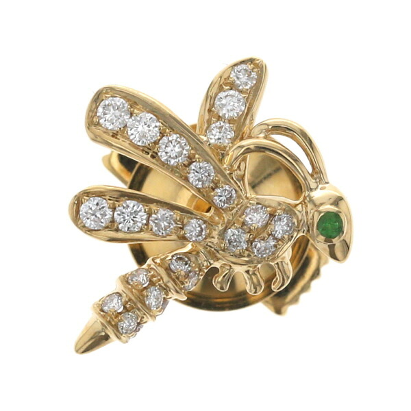 K18YG 真鍮 イエローゴールド ピンブローチ ダイヤモンド 0.25ct デマントイドガーネット 0.01ct 蜂 Bee ハニービー 昆虫【新品仕上済】【zz】【中古】【送料無料】