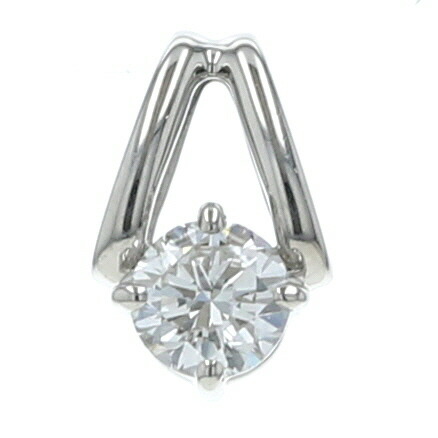 Pt900 プラチナ ネックレストップ ダイヤモンド 0.21ct 一粒石 逆V字 ラウンド シンプル【新品仕上済】【zz】【中古】【送料無料】