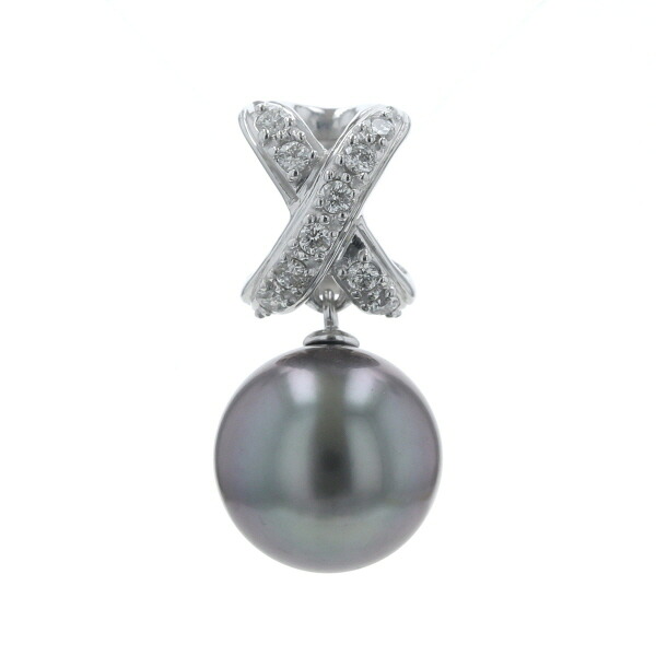 K18WG ホワイトゴールド ペンダントトップ ブラックパール 黒蝶真珠 11.3mm ダイヤモンド 0.16ct クロス【新品仕上済】【zz】【中古】【送料無料】