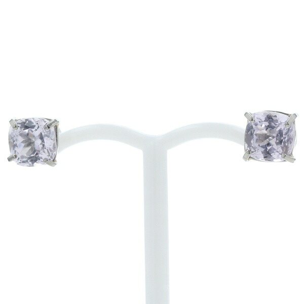 Pt900 プラチナ ピアス クンツァイト 1.27ct/1.27ct クッションカット 一粒 スクエア シンプル【新品仕上済】【zz】【中古】【送料無料】|EverydayGoldrush
